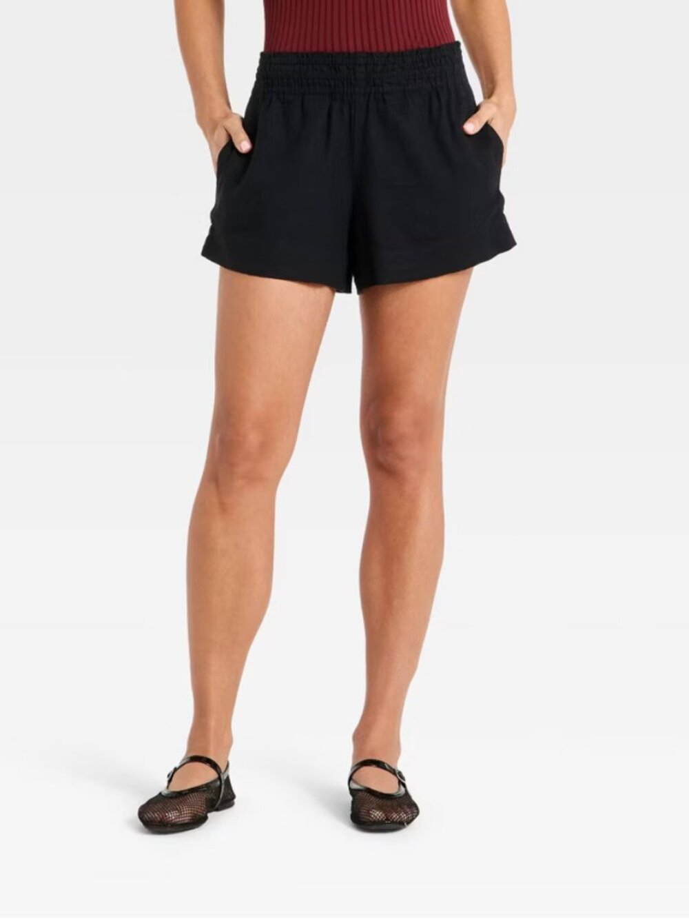 Women's Linen Pull-On Shorts 3.5" - A New Day Black S